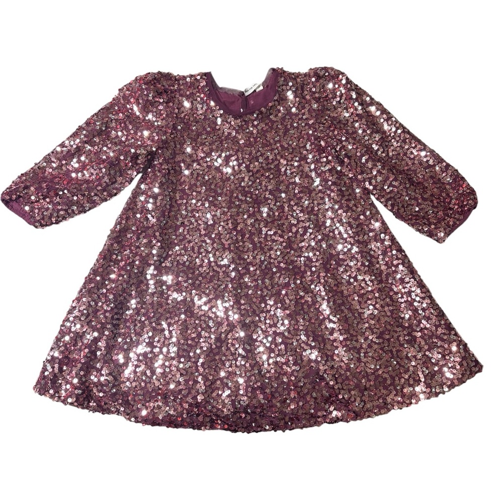 Cotton:On Kids Stella Long Sleeve Dress Crushed Berry Sparkle Sequin Size 4